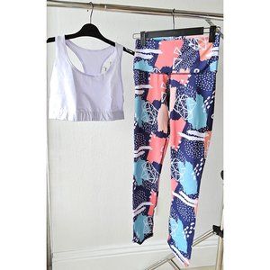 One Size Leggings & Sport Bra Set White & Blue
